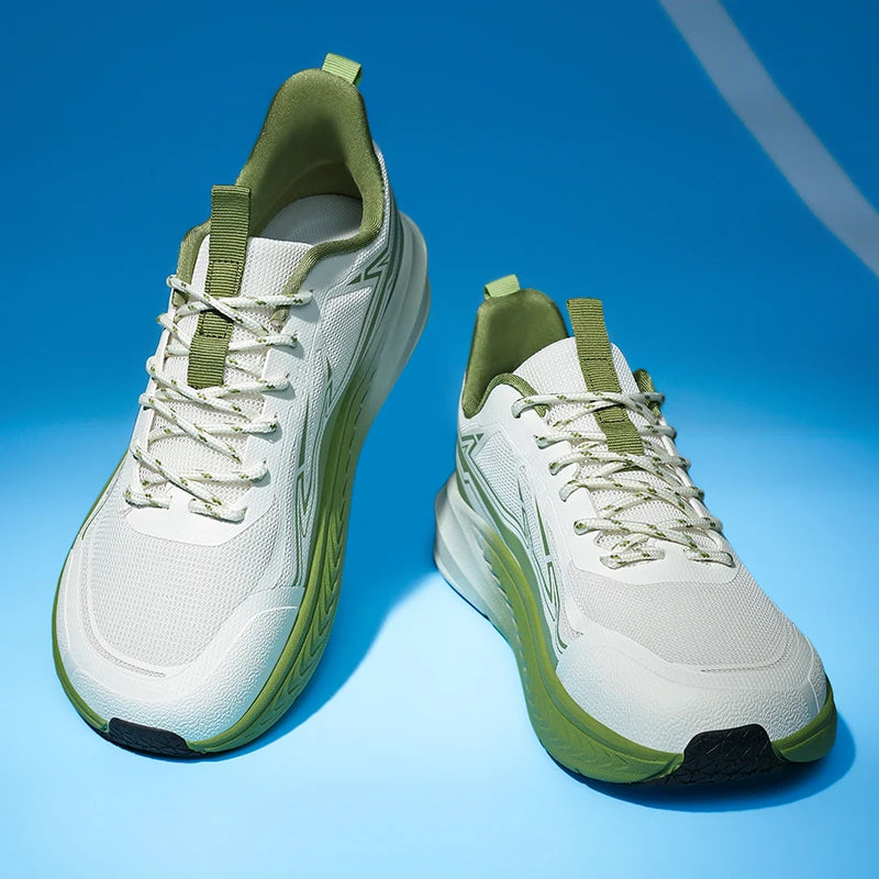Logo Custom Breathable Men Trainers with Wave Patterned Outsole Traction Supportive Overlays for All Day comfort Running Shoes