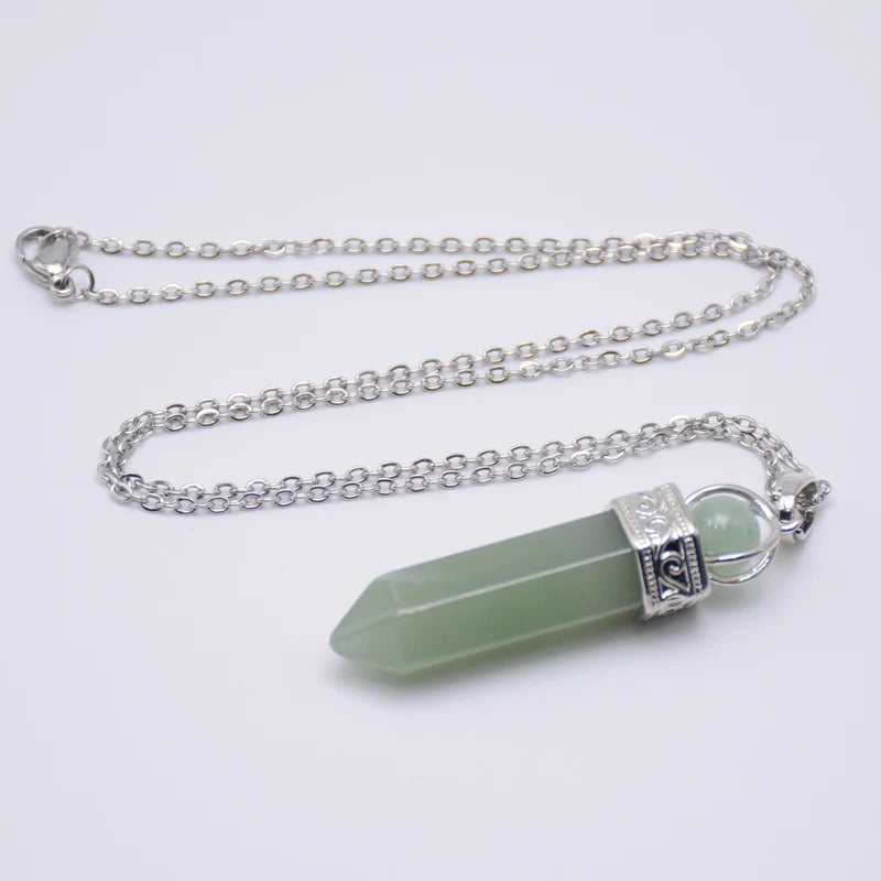 Natural Stone Healing Pendant Round Bead Pointed Hexagon Column White Pink Purple Crystal Pillar Pendants Necklace for Women Men