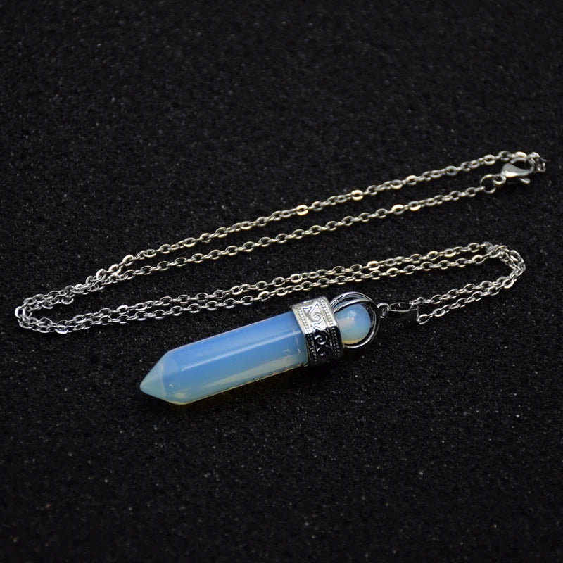 Natural Stone Healing Pendant Round Bead Pointed Hexagon Column White Pink Purple Crystal Pillar Pendants Necklace for Women Men