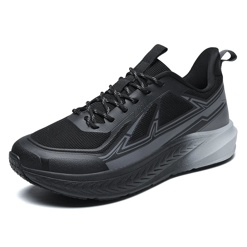 Logo Custom Breathable Men Trainers with Wave Patterned Outsole Traction Supportive Overlays for All Day comfort Running Shoes