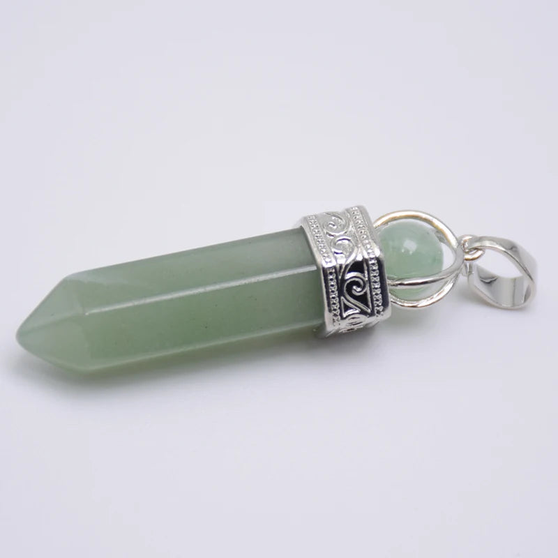 Natural Stone Healing Pendant Round Bead Pointed Hexagon Column White Pink Purple Crystal Pillar Pendants Necklace for Women Men