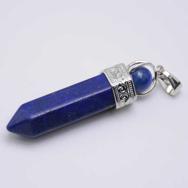Natural Stone Healing Pendant Round Bead Pointed Hexagon Column White Pink Purple Crystal Pillar Pendants Necklace for Women Men