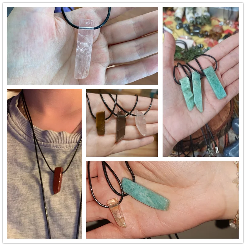 Natural raw minerals lucky Reiki Healing crystal quartz stone necklace jewelry Pendulum natural tigereye lazuli Citrin necklace