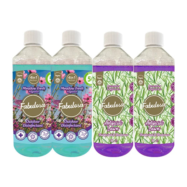 Fabulosa Outdoor Cleaning Bundle, 2 x Artificial Lawn Cleaner Lavender Fragrance, 2 x Outdoor Disinfectant Meadow Fresh Fragrance