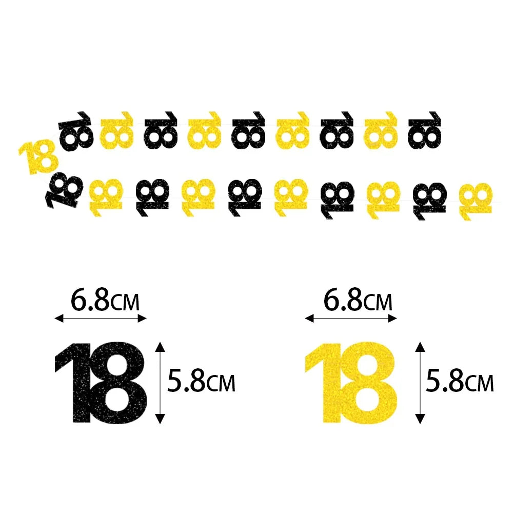 18th Birthday Decors for Boys Girls Black Gold Party Banner Balloon Tablecloth Plate Cup Napkin 18 Years Birthday Party Supplies