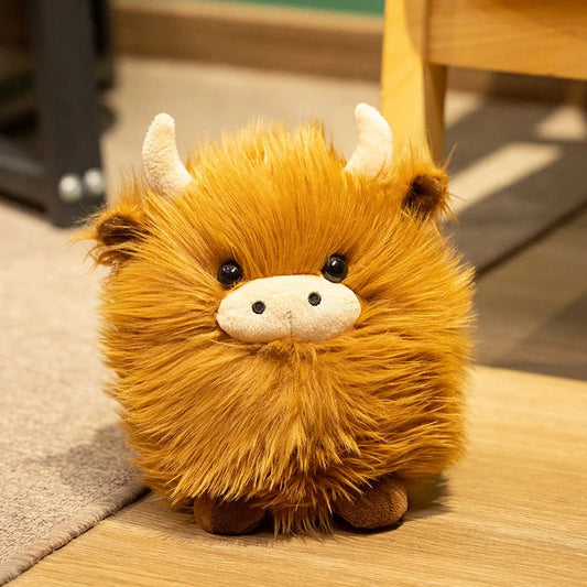 20CM Simulation Kyloe Round Highland Cow Animal Plush Doll Soft Stuffed Highland Cow Cattlle Plushie Gift