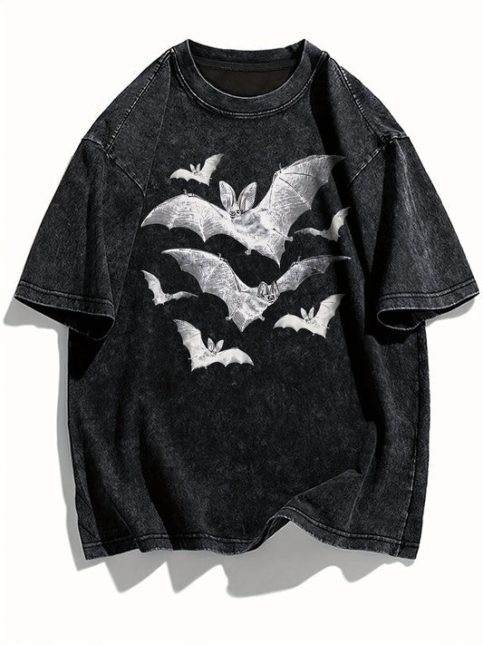 Women's Gothic bat graphic T-Shirt Black White Contrast Casual Everyday Halloween Party Outfit Y2k Clothes Woman's  Men Clothing