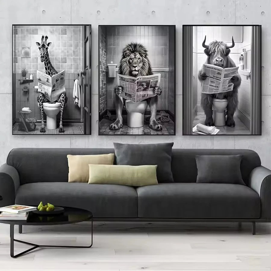 Diamond art painting Funny Bathroom Lion Cow Sitting on Toilet Reading Newspaper 5D  diamond embroidery Modern Home Wall Decor