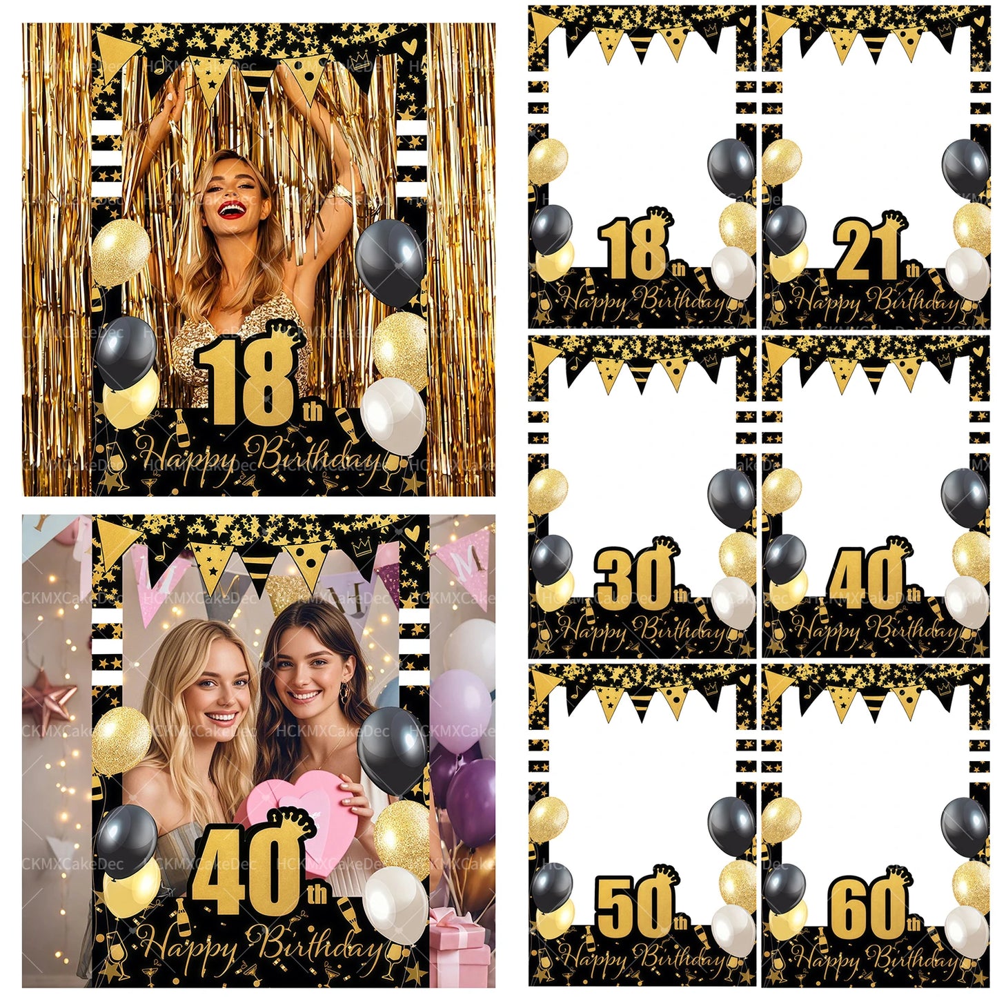 18th 21th 30th 40th 50th 60th Birthday Party Photo Booth Frame Props Black Gold Birthday Party Decor
