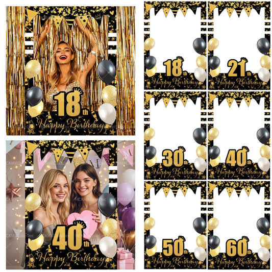18th 21th 30th 40th 50th 60th Birthday Party Photo Booth Frame Props Black Gold Birthday Party Decor