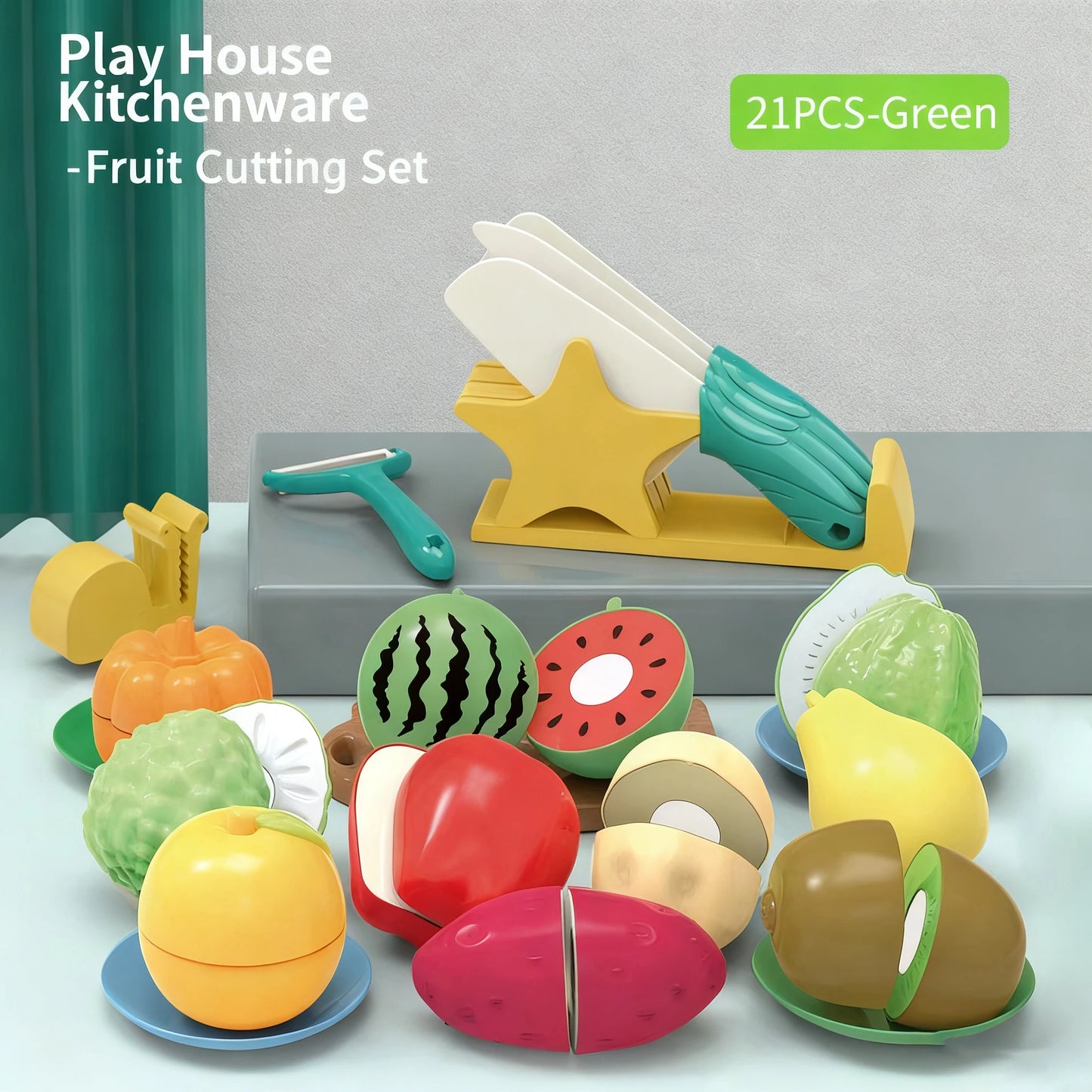 Kids Cooking Set 7Pieces Montessori Kitchen Tools Toddler Pretend Play Safe with Knife Board Can Cutting Fruits Vegetable Food
