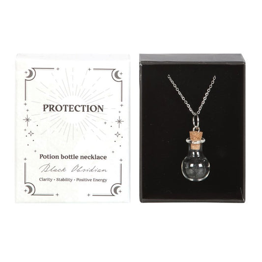 Protection Black Obsidian Crystal Chip Potion Bottle Necklace (E)