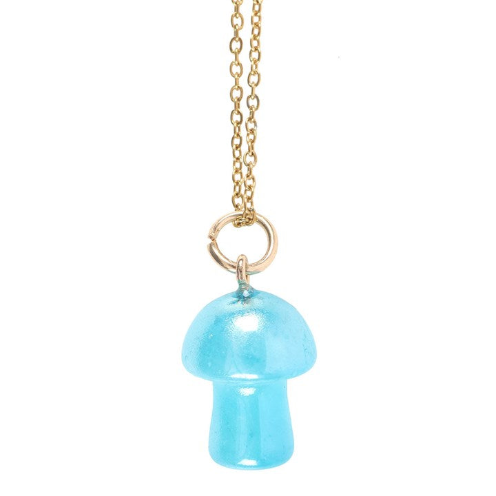 Blue Aura Mushroom Necklace Greeting Card