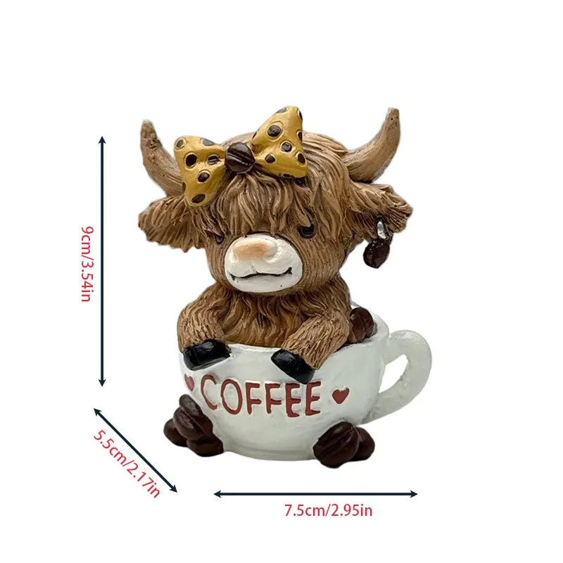 Scottish Highland Cow Statue Mini Cow Figurine Dwarf Resin Ornament Craft Miniatures Festive Christmas Gift Desk Home Decoration