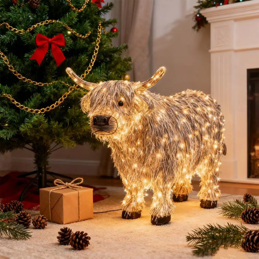 Highland Cow Ornament Led Light-up Highland Cow Ornament Glowing Cattle Statue for Indoor Outdoor Decor Garden Lawn Farmhouse
