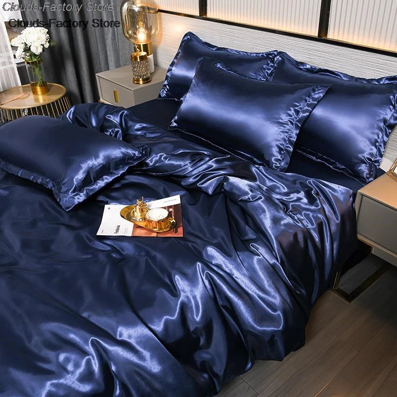 Luxury Mulberry Silky Blending Bedding Set Queen High-end Satin Duvet Cover Set with Sheet Soft Skin Friendly Silky Bedding Sets