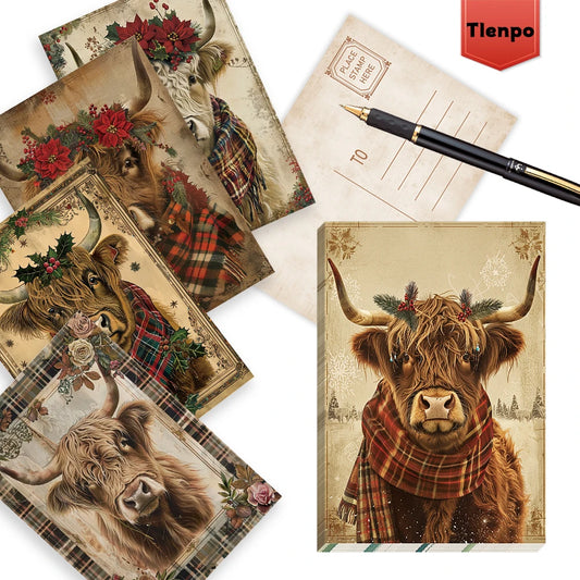 32pcs Christmas Highland Cow Postcards, Holiday Gifts,Bedroom Decor,Thick Cardstock,High Definition Printing,Collectible Cards