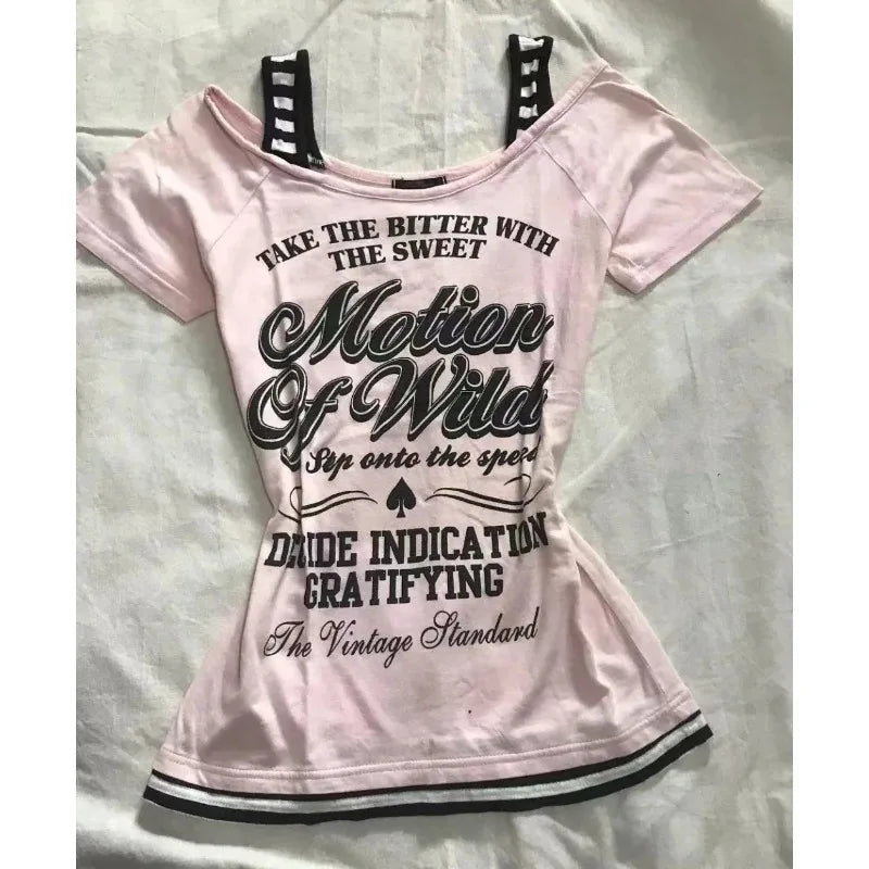 Gothic T-shirts Women Vintage Punk Y2k Crop Tops Punk Skull Black Hot Girl Tshirt Short Sleeve Fashion Street Tees Sxey Vintage