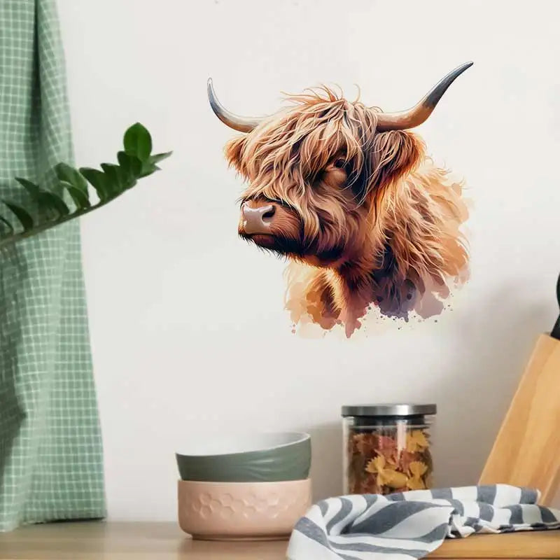 Highland Cow Cute Baby Cow Wall Sticker Toilet Lid Sticker Bedroom Entrance Living Room Porch Home Decora Waterproof Decals S842