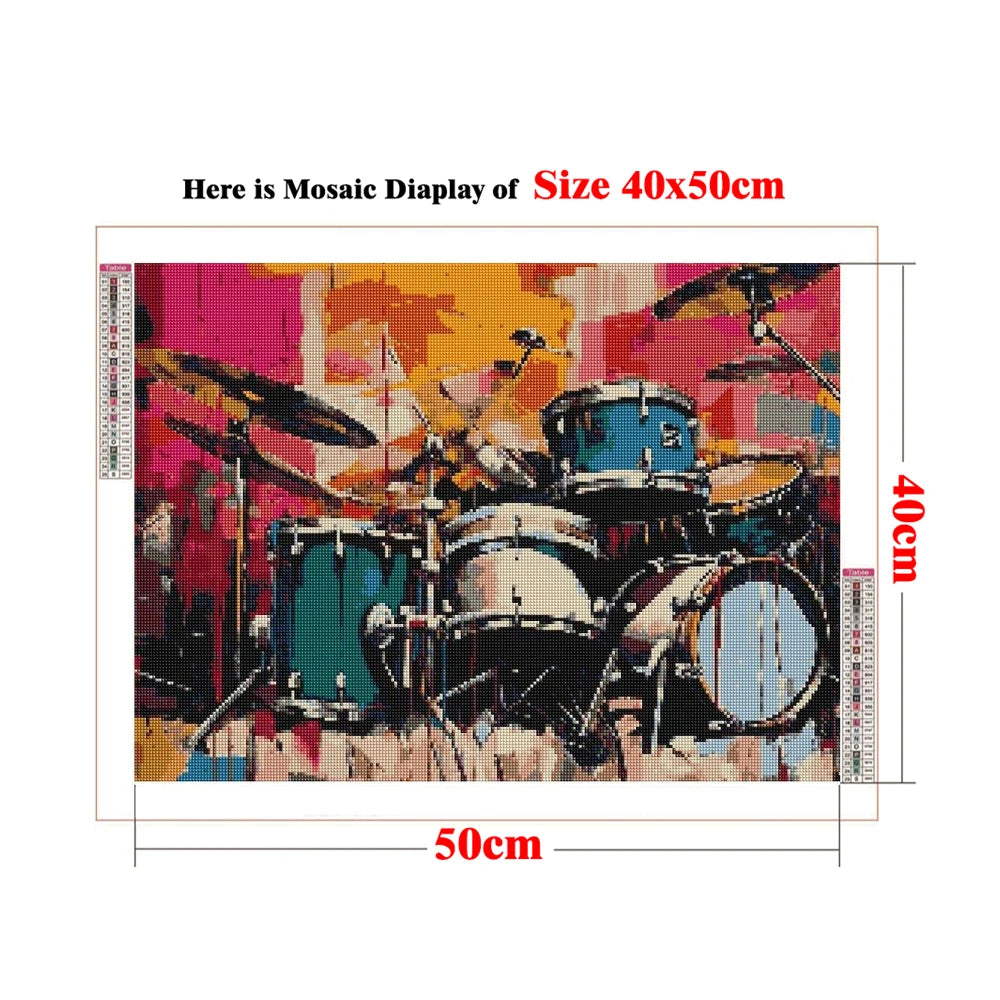 5D Diamond Painting Jazz Music Street Art with Drums Handmade Diamond Embroidery Cross Stitch Living Room Bedroom Decoration