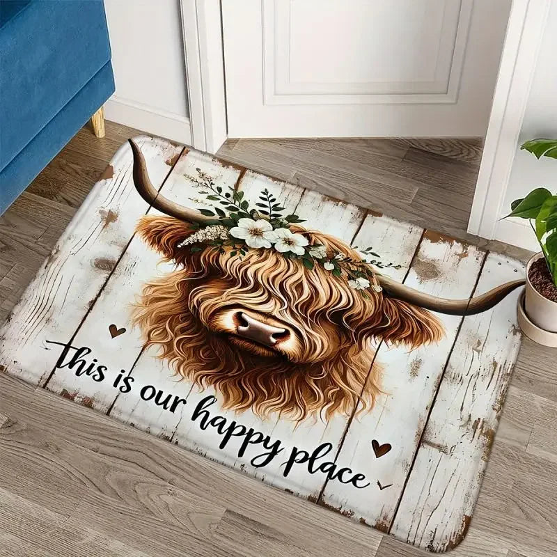 Highland Cow Pattern Door Mat, Non-slip Washable Floor Mat, Decorative Carpet for Home Kitchen Living Room Outdoor Entrance