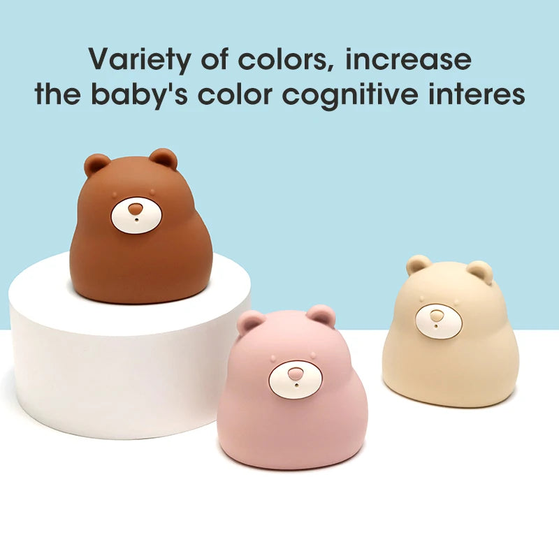 Cute Silicone Squeaky Bear Bath Toy - Safe Floating Water Toy for Baby Toddler Bath Time Fun, BPA Free
