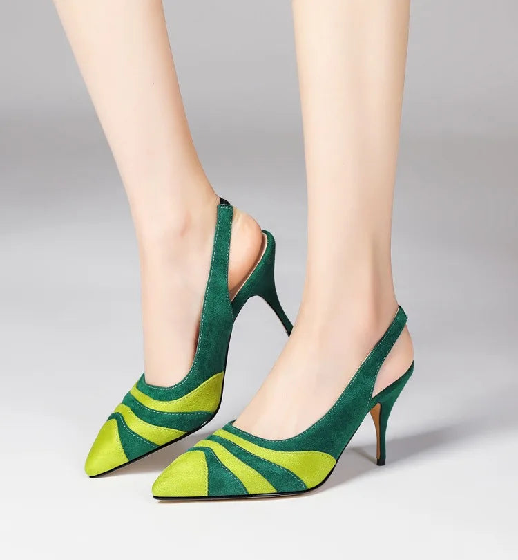 Summer New Rainbow Mixed Color 8cm High Heel Sandals  Women's French Pointed Shallow Mouth Runway Banquet Wedding Shoes size 43