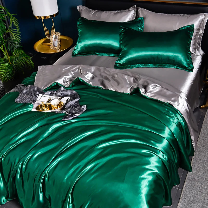 Luxury Mulberry Silky Blending Bedding Set Queen High-end Satin Duvet Cover Set with Sheet Soft Skin Friendly Silky Bedding Sets