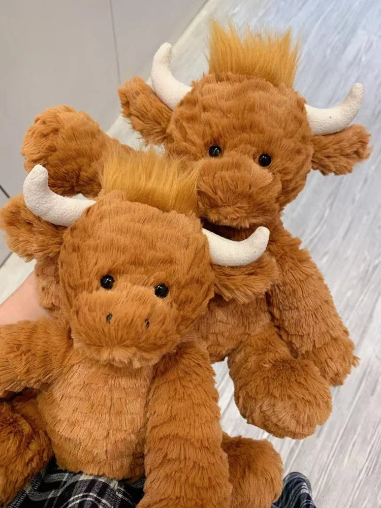 Cute Scottish Highland Cow Plush Toy Haired Cow Stuffed Animal Cartoon Cattle Super Soft Huggable Farm Animal Toy Gift for Kids
