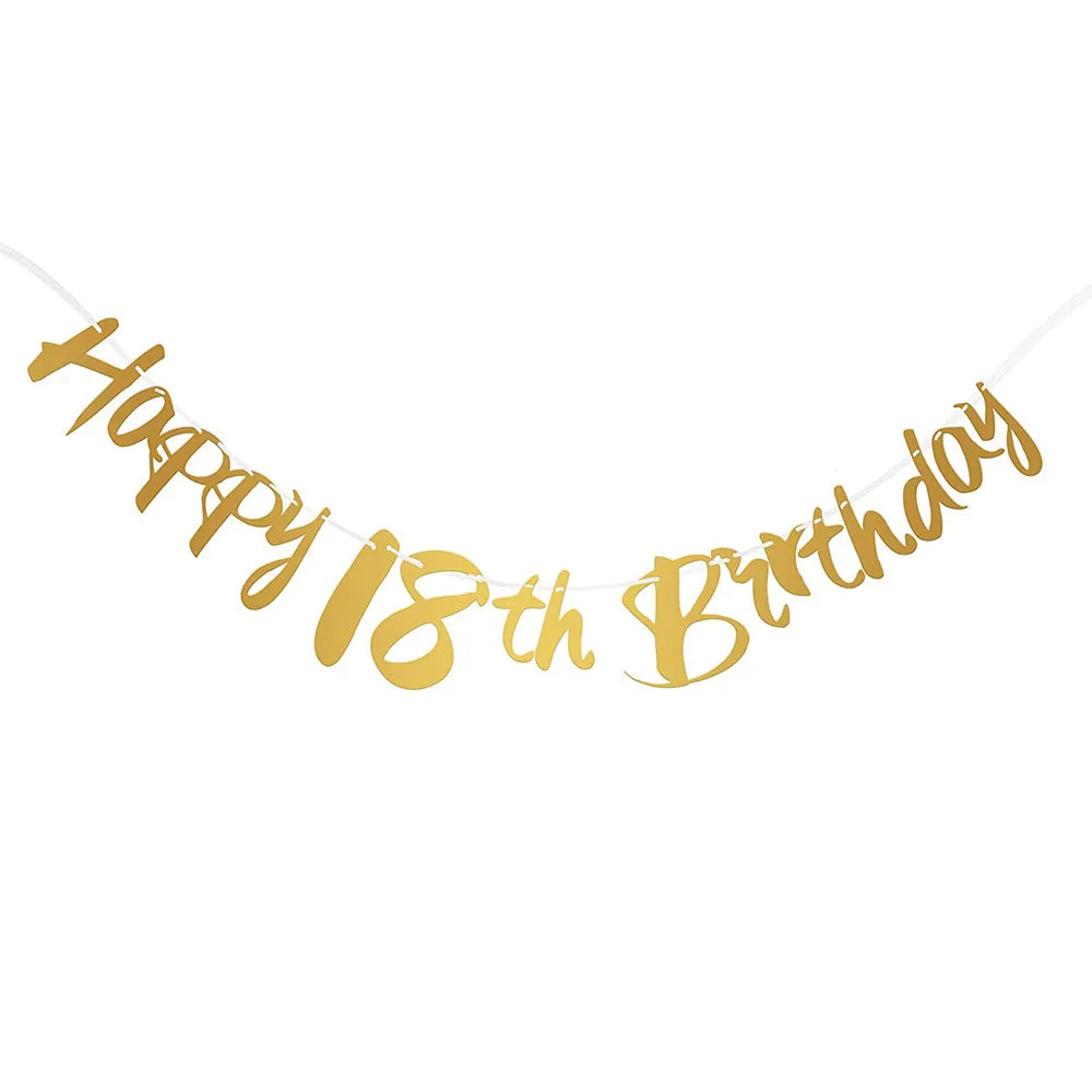 18 21 40 50 60th Happy Birthday Black Gold Banner Decoration 18-60Year Adult Birthday Party Backdrops Decoration Supplies