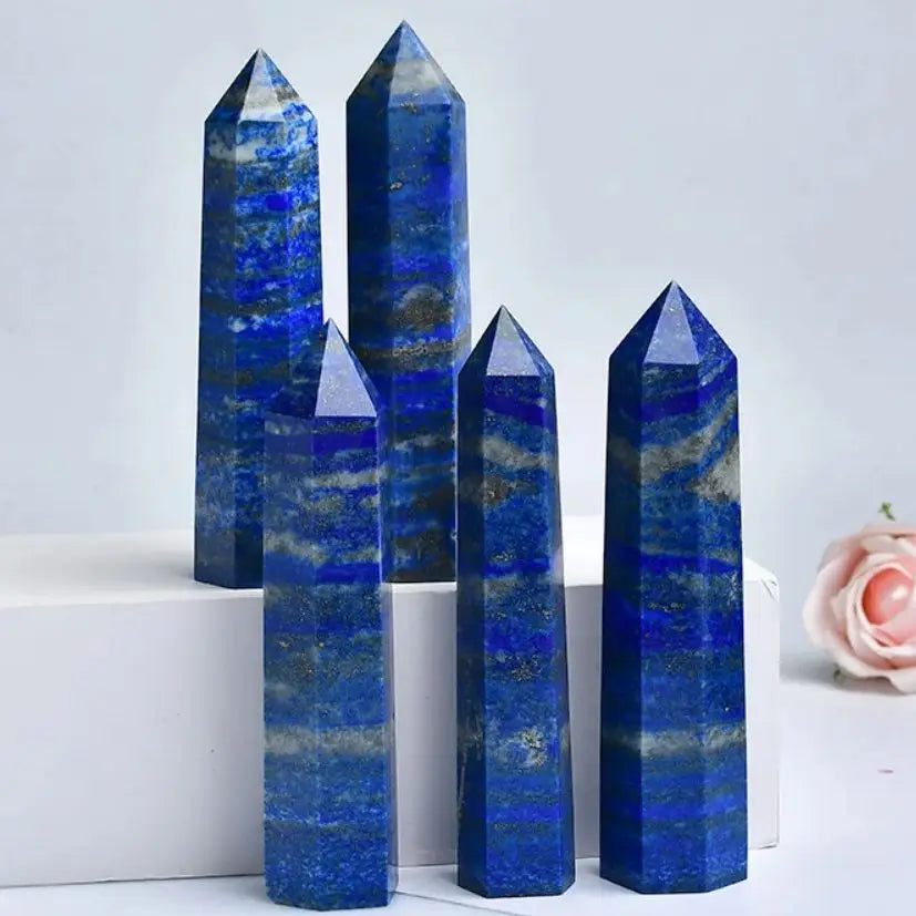 lapis lazuli Wands Crystals Stone Polishing Obelisk Reiki Healing Energy Stone Hexagonal Point Gemstones witchcraft Tower Crafts