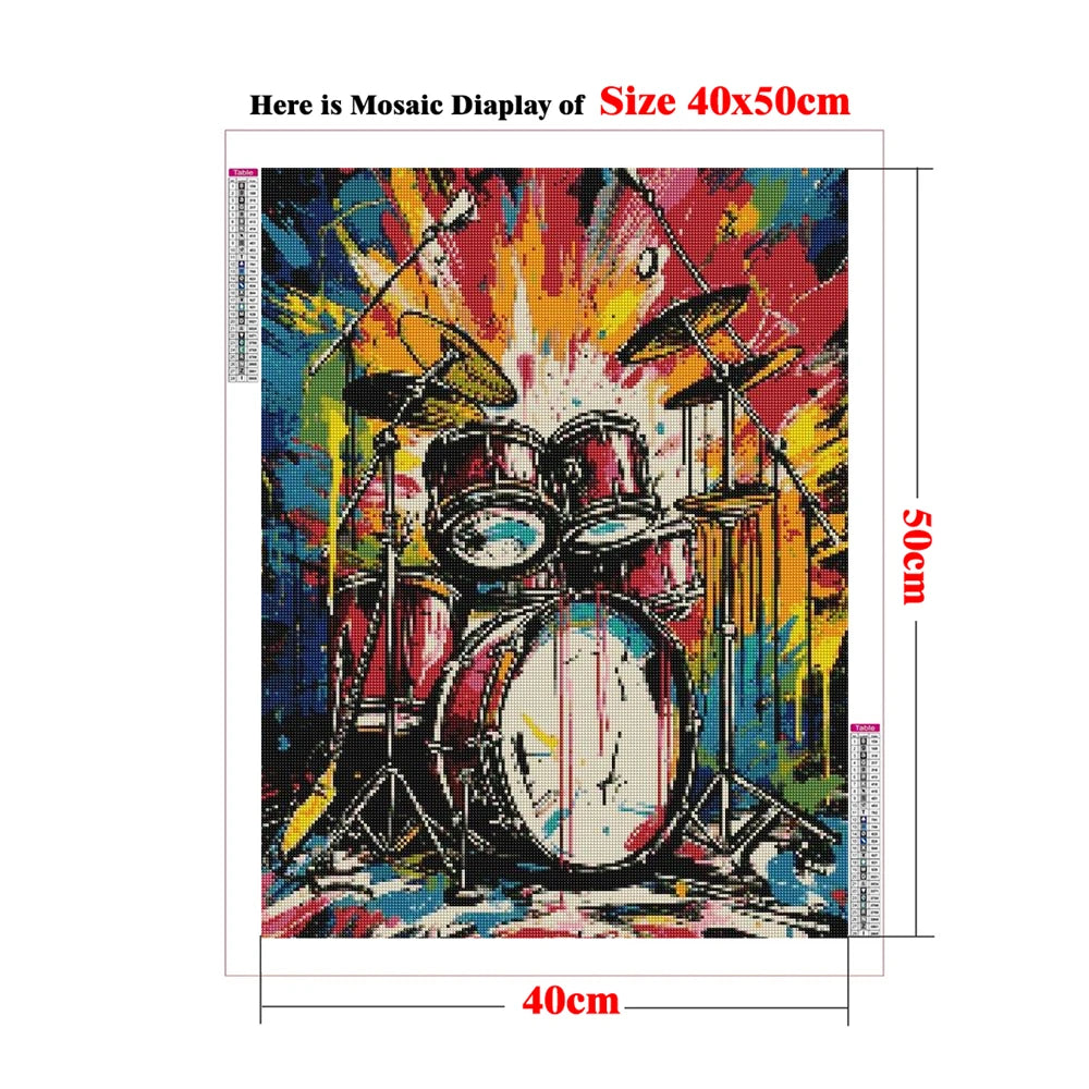 5D Diamond Painting Jazz Music Street Art with Drums Handmade Diamond Embroidery Cross Stitch Living Room Bedroom Decoration
