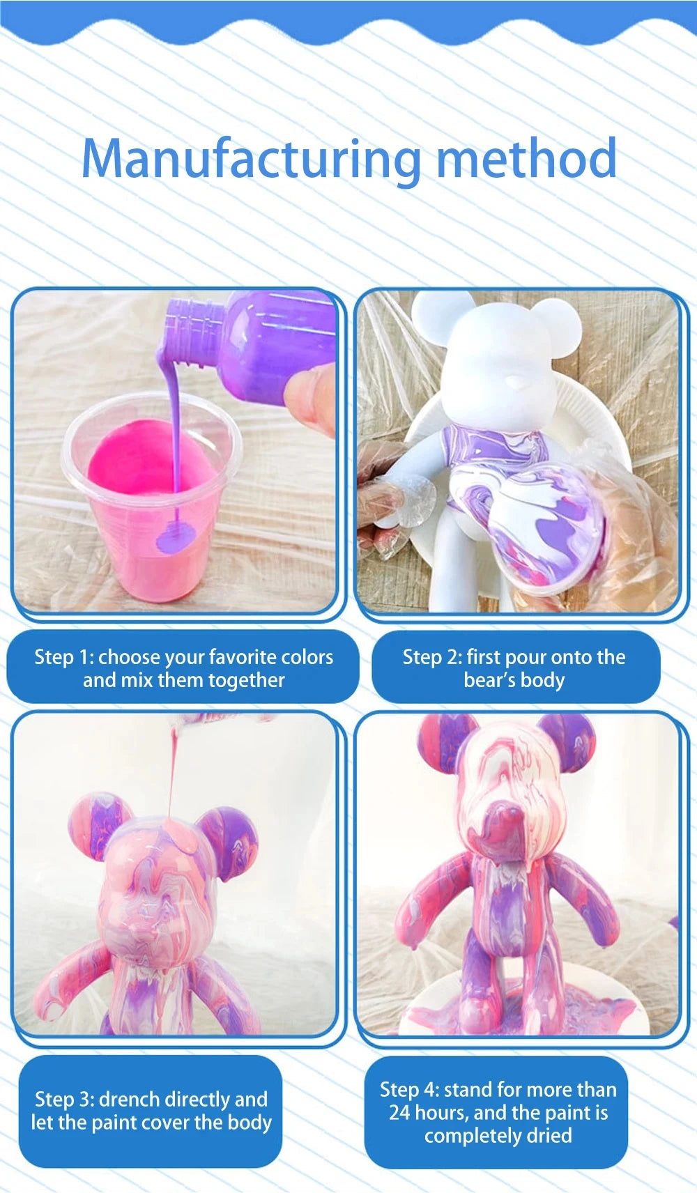 DIY Fluid Bear Sculpture Handmade Bearbrick Doll Ornaments Violent Bear Graffiti Painting Parent child Toy Gift Home Decoration