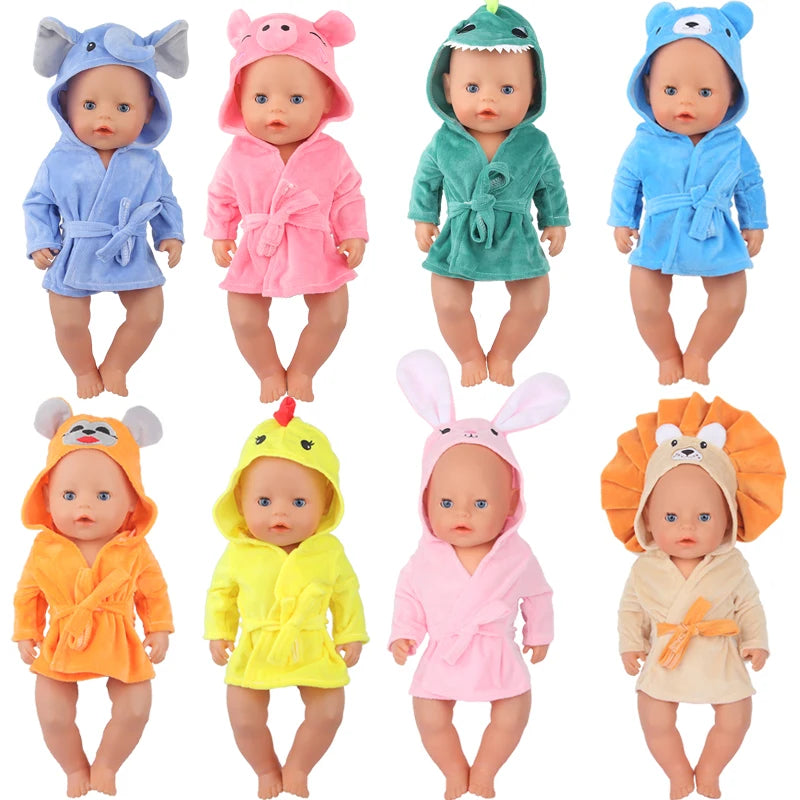 Doll Clothes Night-robe For 18 Inch American Doll Cartoon Animal Pajamas For 43cm Baby Girl Doll,OG,Russia,DIY Doll Girl's Gift