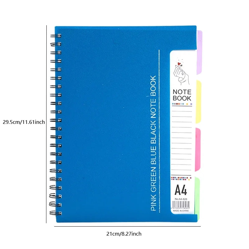 96-Sheet Spiral Notebook with 4 Divider Pages A4/A5 Sizes Lined Pages