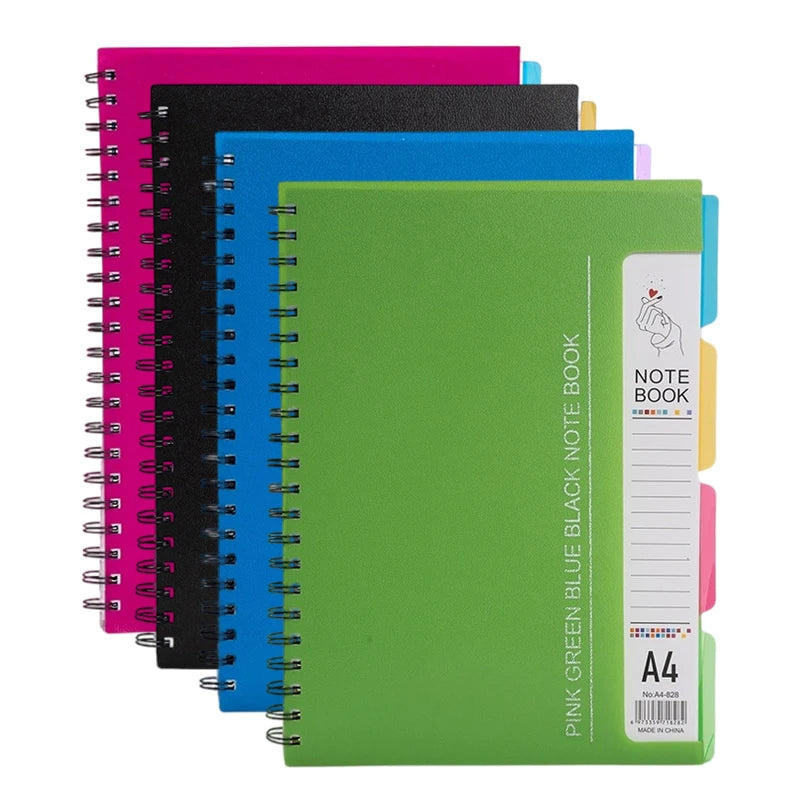 96-Sheet Spiral Notebook with 4 Divider Pages A4/A5 Sizes Lined Pages