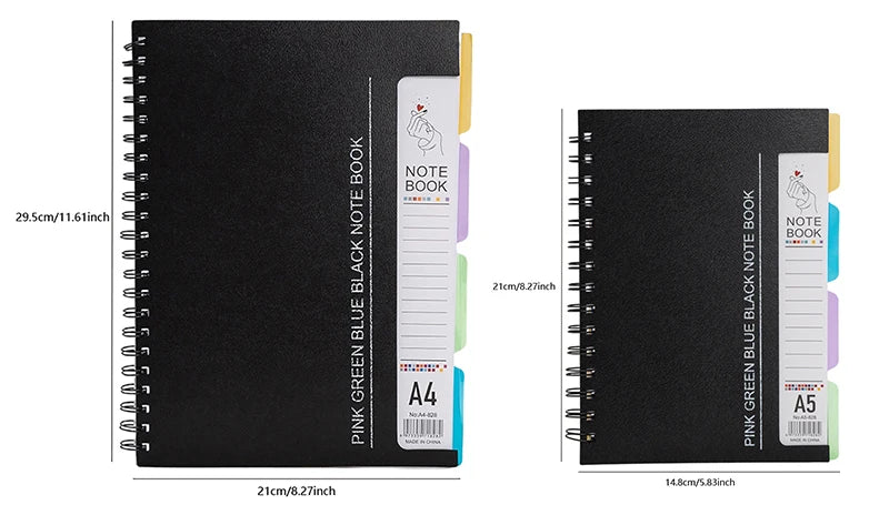 96-Sheet Spiral Notebook with 4 Divider Pages A4/A5 Sizes Lined Pages