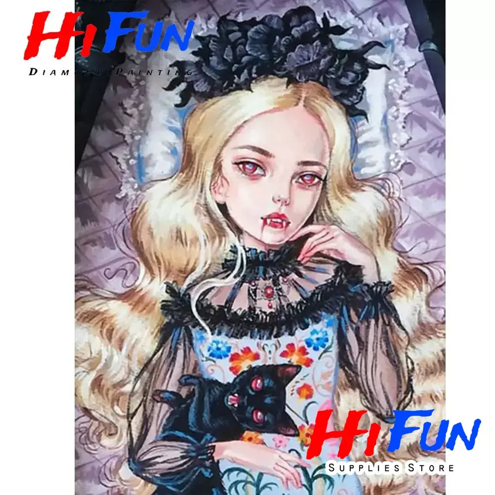 5D Diamond Painting Goth Girls Wonderland Collection Bizarre Art Full Square Diamond Embroidery Cross Stitch Diamond Mosaic Kit