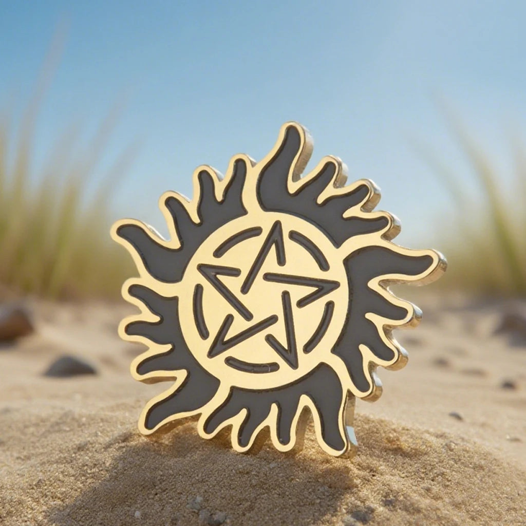 Dawapara Supernatural Anti Possession Symbol Brooch Pins Sunshine Pentagram Protection Amulet Stainless Steel Jewelry