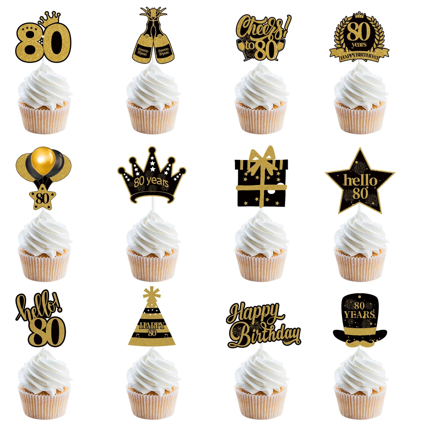 18 21 30 40 50 60 70 80th Black Gold Birthday Party Adult Cupcake Topper 30 40 50 Years Old Birthday Party Decor Anniversary