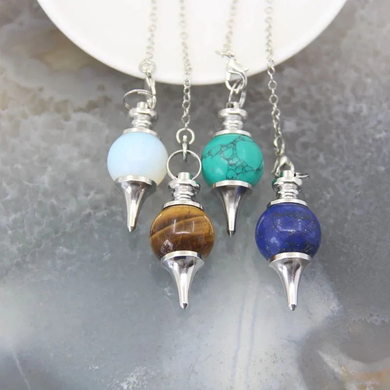 Reiki Healing Chakra Pendulum Pendants Lucky Crystal Quartz Stone Pendulum Pendant With Silvery Ball Chain Hypnosis For Necklace
