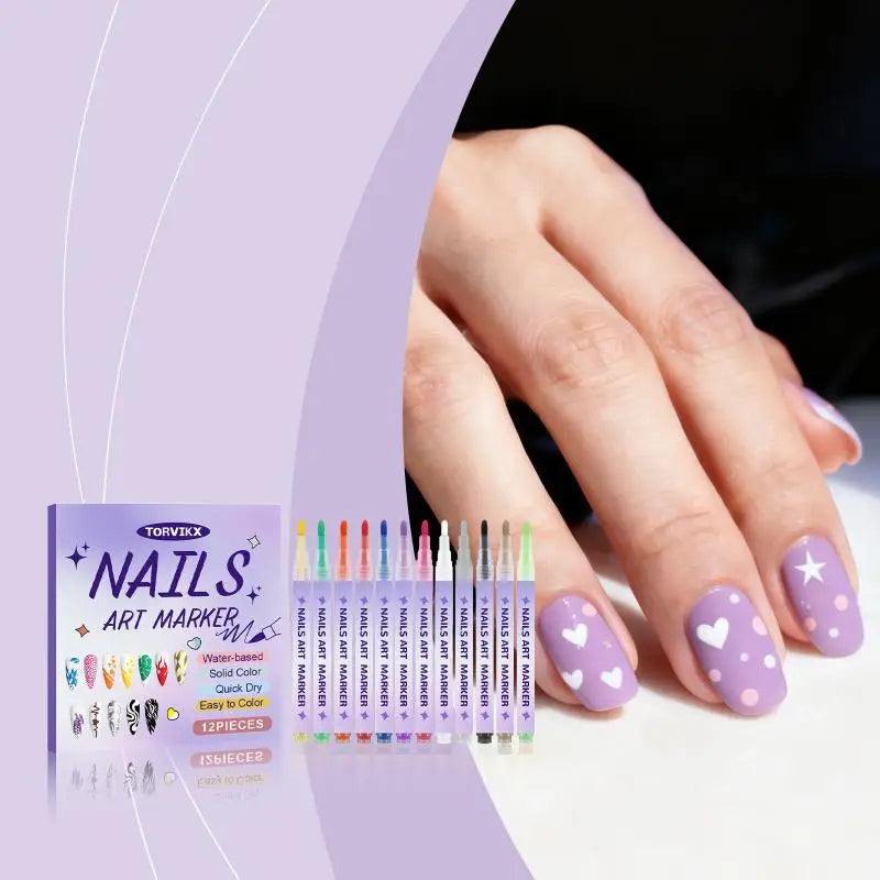 12Pcs Nail Marker Drawing Acrylic Paint Pens Nail Art Graffiti Pen Set Waterproof Nail Painting Manicure Extra Fine 0.5mm