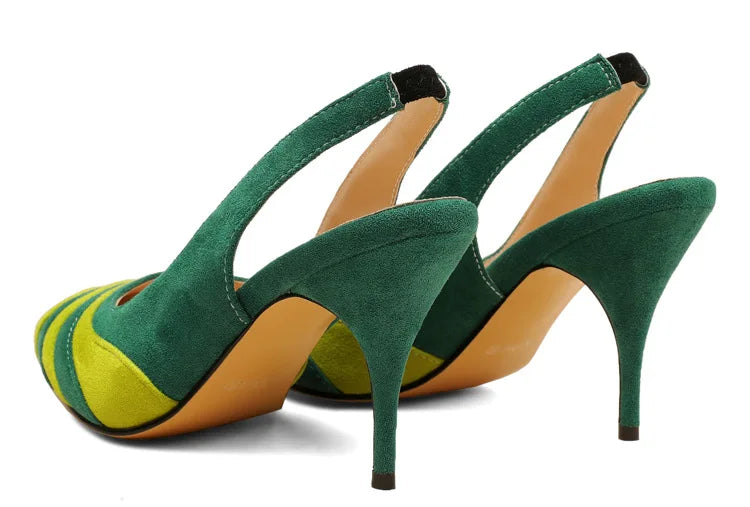 Summer New Rainbow Mixed Color 8cm High Heel Sandals  Women's French Pointed Shallow Mouth Runway Banquet Wedding Shoes size 43