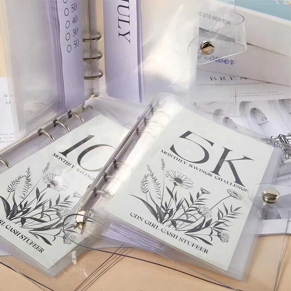 12-Month Money Saving Challenge Planner to Achieve 10K/5K/2.5K Goals, Durable Pvc Six-Ring Binder, Cash Savings Management