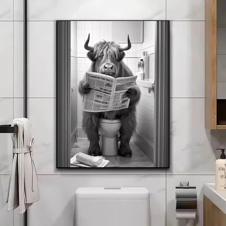 Diamond art painting Funny Bathroom Lion Cow Sitting on Toilet Reading Newspaper 5D  diamond embroidery Modern Home Wall Decor