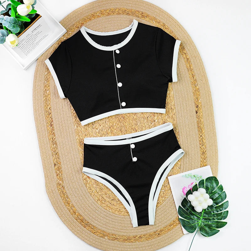 Woman Swimwear 2024 High Waist Bikinis Shorts Women's Swimsuit Luxury Ribbed Two-piece Bathing Suits Summer Bikini Set Swim Suit
