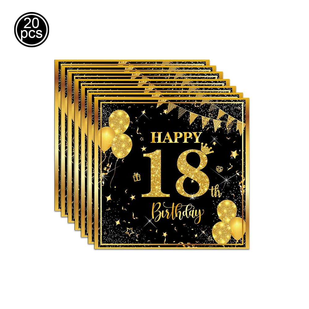 18th Birthday Party Supplies Black Gold 18th Birthday Plates Napkins Dinnerware for Boys Girls 18 Years Old Birthday Party Decor