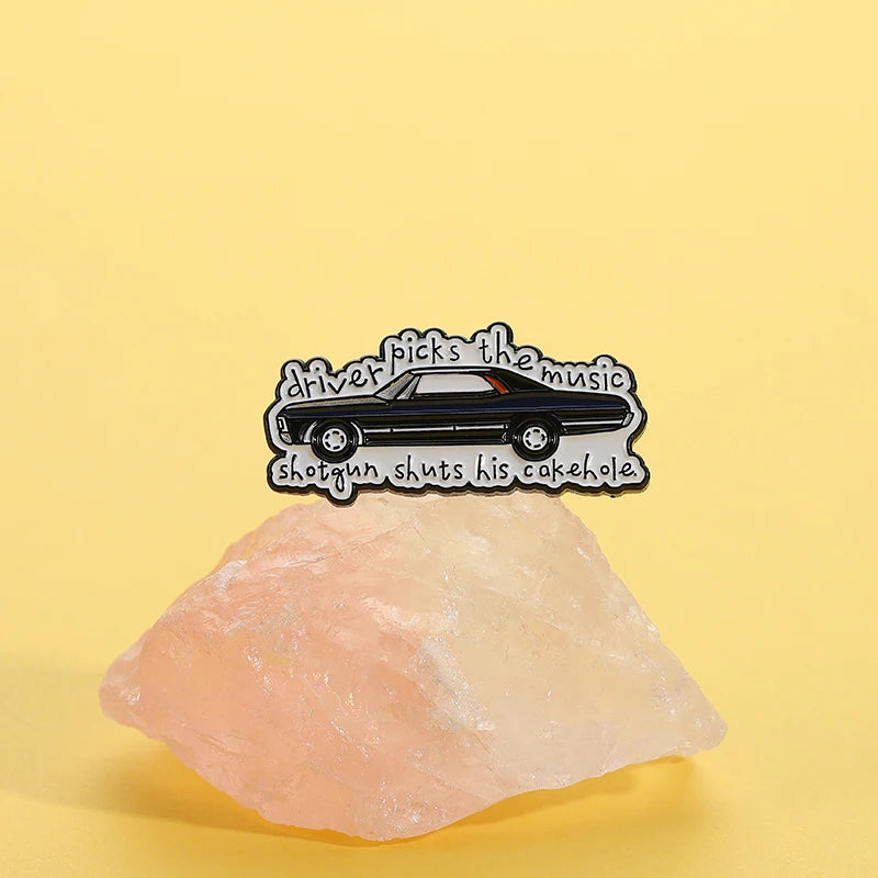 Supernatural TV Show Enamel Pin Driver Picks the Music Gun Shuts His Cakehole Metal Brooch Lapel Badge Jewelry Gift For Friends
