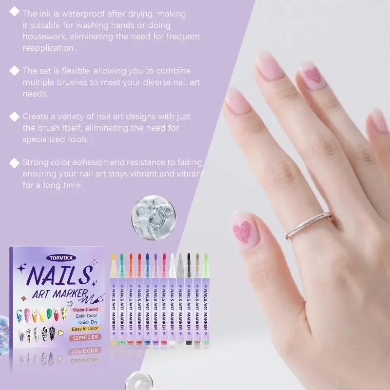 12Pcs Nail Marker Drawing Acrylic Paint Pens Nail Art Graffiti Pen Set Waterproof Nail Painting Manicure Extra Fine 0.5mm