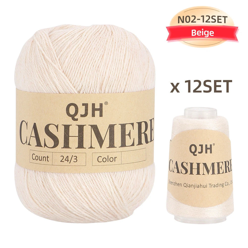 QJH 12 Set Luxurious Cashmere Yarn - Ultra-Soft & Premium Quality for Knitting Luxe Sweaters & Scarves, Hats - Yarn Enthusiasts